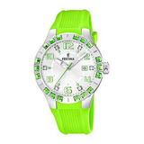 Reloj Festina Mujer Silicona Cristales F16560.4 Color De La Malla Verde Lima Color Del Bisel Plateado Color Del Fondo Plateado