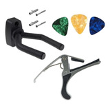 Suporte De Parede Para Violão Guitarra Baixo+ Capo+ Palhetas