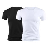 2pcs Camiseta Masculina Cómoda Con Cuello Redondo Delgado