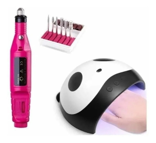 Combo Lampara Uv Led Panda + Pulidor Drill  Esmeril De Uñas