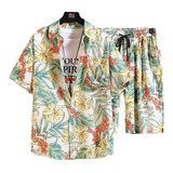 Camisas Conjunto Hawaiano Manga Corta Botón Estampado