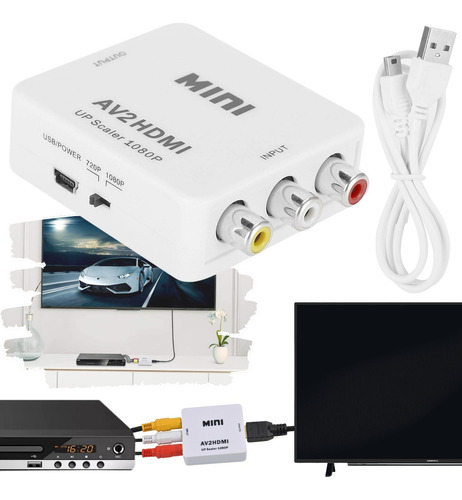 Mini Adaptador Rca Av Conversor P/ Hdmi 1080p Av2hdmi