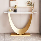 Mesa Consola De Lujo Blanco Y Dorado Con Pedestal En Forma D