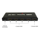 Splitter 1x4 Hub Distribuidor Hdmi 4k Fullhd Vídeo Áudio 