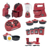 Kit Cozinha Infantil Completa Brinquedo Menino Vermelho 24pç