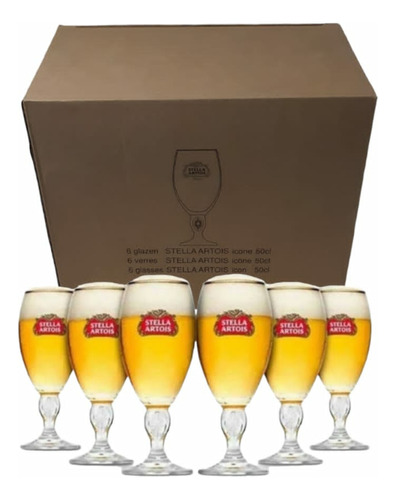 Caja De Regalo Con 6 Copas De Cerveza Stella Artois 500 Ml