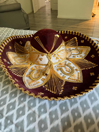 Sombrero Mexicano Original Color Bordo Sin Uso