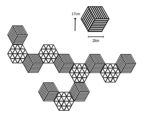 Kit 12 Placas Hexagonal Painel De Mdf 3mm Elemento Vazado Cor Preto Cor Da Armação Preto