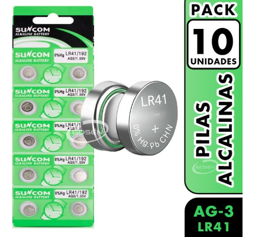 Pack 10 Pilas Alcalina Ag3 / Lr41 / 392a / 192 / Tipo Boton 