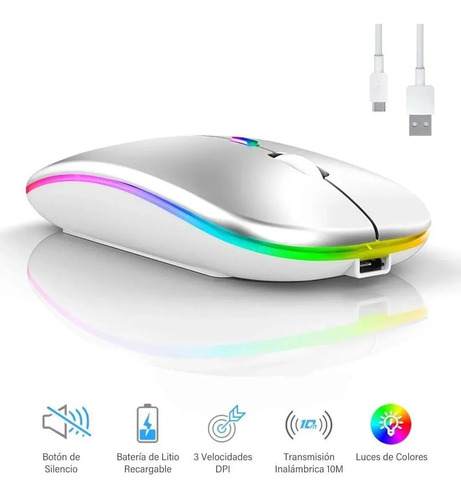 Mouse Ratón Compatible Con Macbook Inalámbrico Plateado