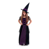 Fantasia De Bruxa Infantil Vestido Longo C/ Chapéu Halloween