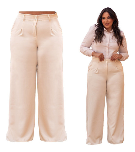 Calça Pantalona Alfaiataria Wide Leg Plus Size Social