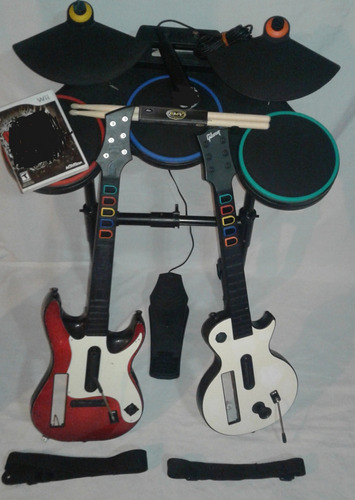 Batería 2 Guitarras Y Juego Guitar Hero Wii Excelente Estado