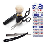 Kit De Barba Com Tesoura, Navalhete, Laminas, Pincel E Pente