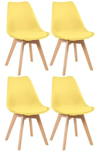 4 Cadeiras Estofada Leda Base Madeira Eames Cozinha Cores Estrutura Da Cadeira Amarelo