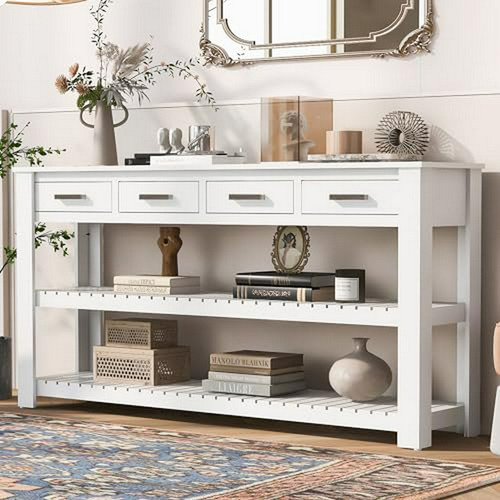 Mesa Consola Moderna 62-inch, Blanca, Compatible Con Salón.