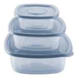Conjunto 3 Potes Plástico Pop Quadrado De 400 Ml, 1 L E 2 L Cor Azul Clean