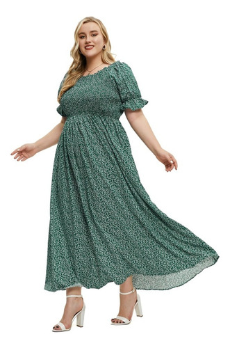 Vestido Estampado Verde De Gran Tamaño De Verano