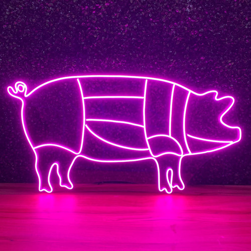 Placa Luminária/painel Neon Led - Porco Cortes Carne 90x49cm