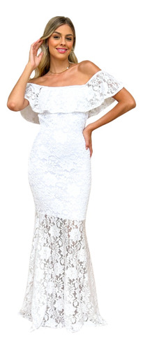 Vestido Longo Branco Feminino Charmoso  Elegante Noiva Civil