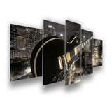 Quadros Decorativo Guitarra Preta Show  Mosaico 5 Peças