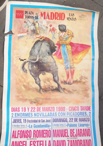 Corrida Toro Antigua Afiche Torero Madrid España Poster