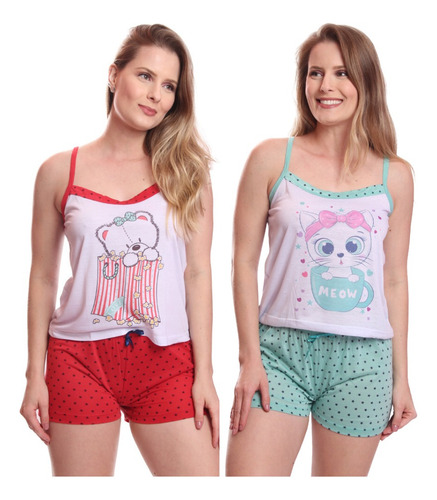 Kit 2 Conjuntos Baby Doll Short + Regata Pijama Sortido