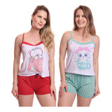 Kit 2 Conjuntos Baby Doll Short + Regata Pijama Sortido