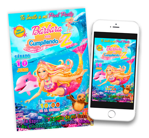 Invitación Digital Imprimible Barbie Aventura De Sirenas