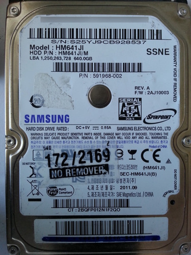 Disco Samsung Hm641ji 640gb Sata 2.5 - 161 Recuperodatos
