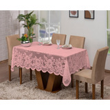 Toalha De Renda Para Mesa 6 Lugares Retangular 2,30m X 1,50m Cor Rosa Renda Decorada