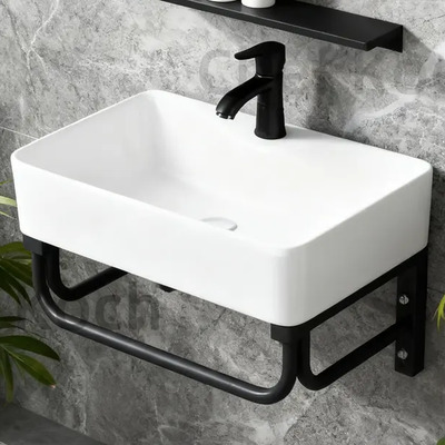 Lavabo De Cerámica De Estilo Moderno Y Sencillo De Alta Calidad, Colgado De La Pared, Equipado Con Soporte De Acero Inoxidable, Espejo Redondo, Estantería Para Colocar Objetos, Grifo Y Desagüe. | Envío gratis