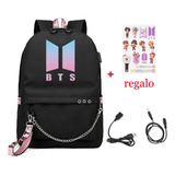 Mochila Escolar Para Meninas Kpop Bts Com Adesivos Usb+tat