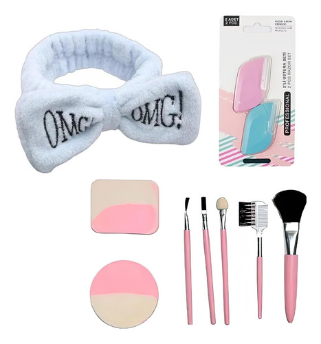 Vincha Skincare + Set 5 Mini Brochas Pincel + 2 Perfiladores