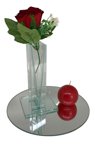 Decoração Jantar Romântico Kit Espelho +vaso +flor +vela 