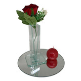 Decoração Jantar Romântico Kit Espelho +vaso +flor +vela 