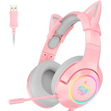 Audífono Gamer Onikuma K9 Rosado Pink Orejas Gato Usb