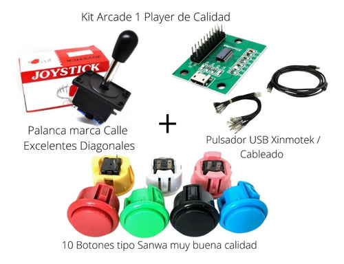 Kit Arcade-pulsador Xinmotek+palanca Calle+10 Botones Sanwa 