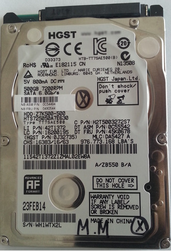 Disco Hgst Hts725050a7e630 500gb 2.5 - 1241 Recuperodatos