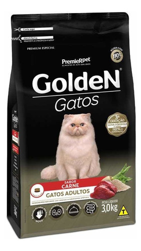 Ração Golden Para Gatos Adultos Sabor Carne 3 Kg