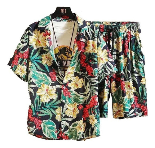 Playa Y Pantalón Short Hombre Conjunto Camisa Hawaiana