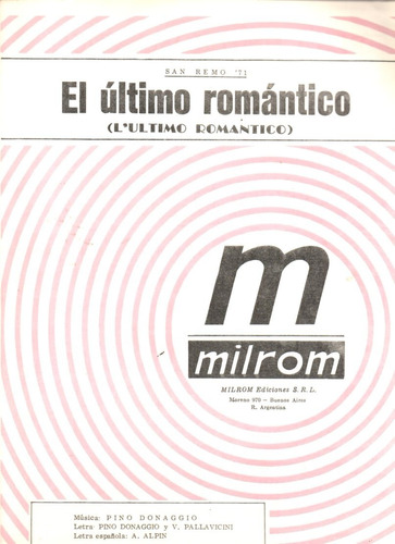 Donaggio El Ultimo Romantico San Remo 71  Partitura