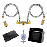 Kit Duplo Mangueiras Gás 1,2mt Inox Instalação Cooktop Forno