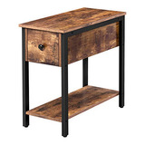 Side Table, 2-tier Nightstand With Drawer, Narrow End T...