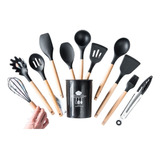 Set X 11 Utensilios Cocina Silicona + Portautensilios Negro