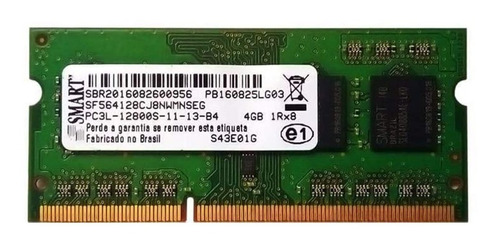 Memória Smart 4gb Ddr3 1rx8 Pc3l 12800s 1600mhz 1.35v Oferta