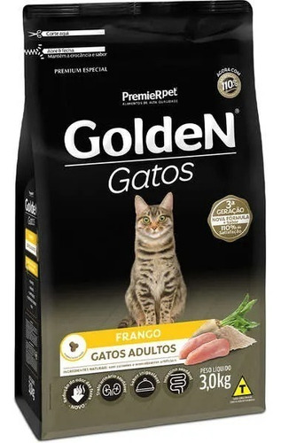 Golden Gatos Adultos Frango 3kg Alimento Ração Saudável