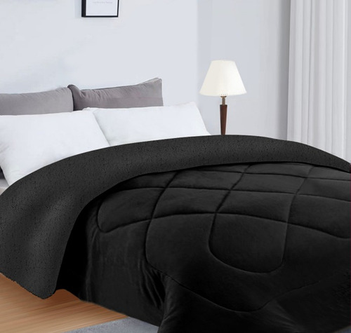 Acolchado Linea Blancaok Corderito King Diseño Liso Color Negro De 240cm X 260cm