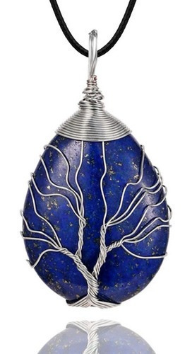 Collar Arbol De La Vida Cuarzo Lapislazuli Cadena Acero