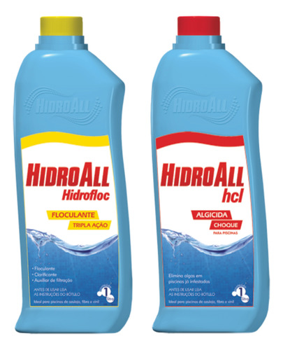 Combo1 Hidrofloc Flocolante + 1 Algicida Choque Hidroall 1 L